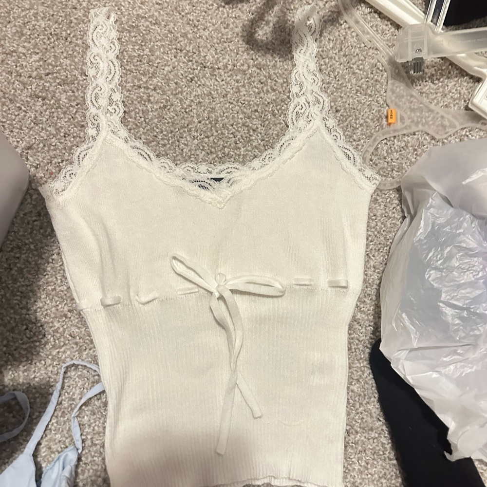 Brandy  Melville White Lace Trim Tank Top